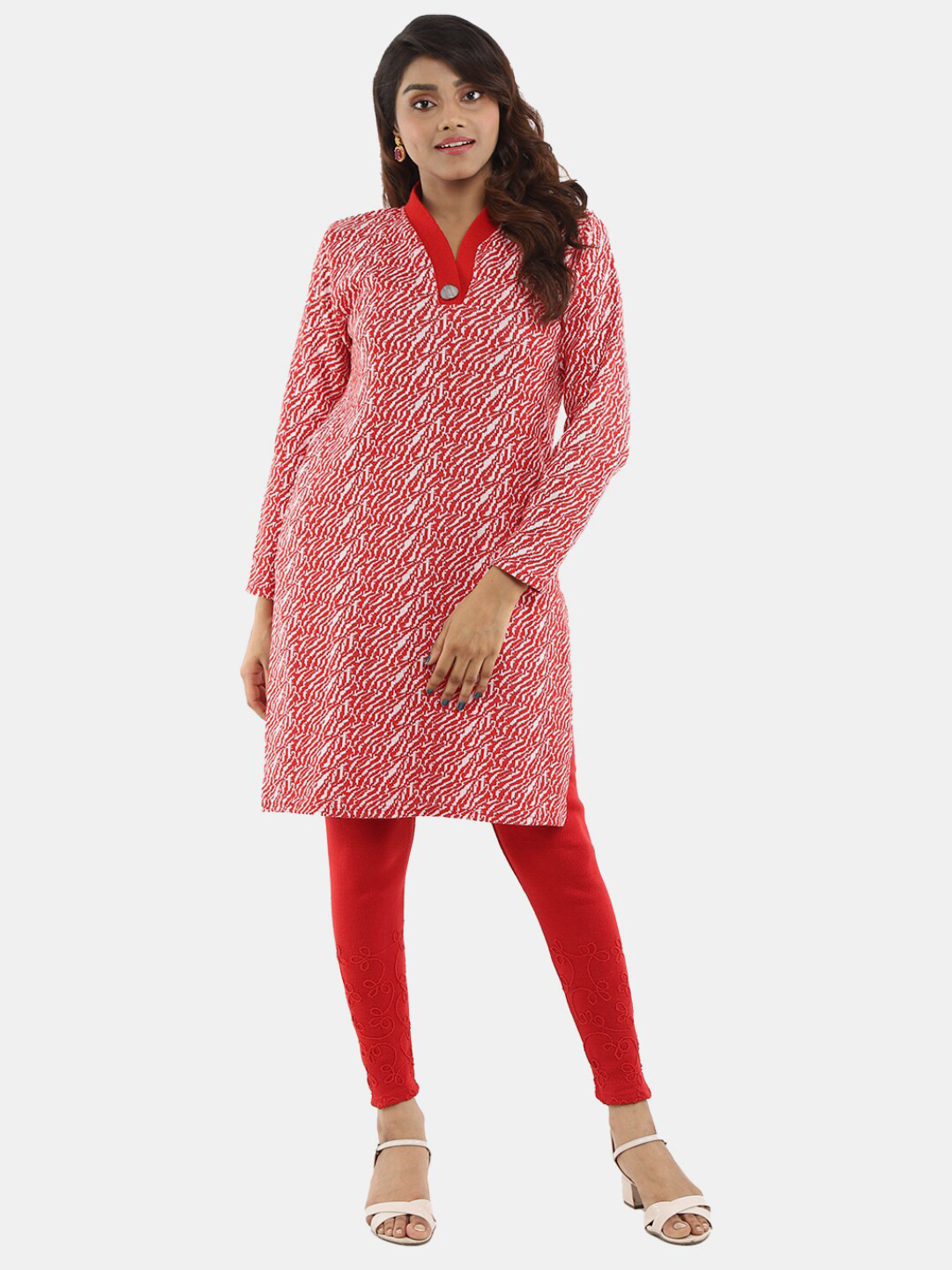 

V-Mart Women V-Neck Pure Cotton Kurta, Red