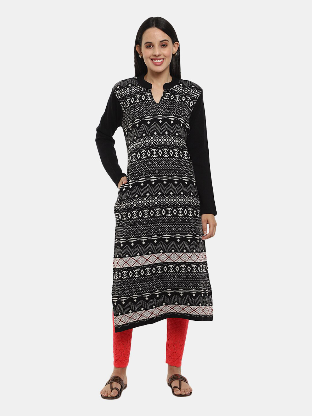 

V-Mart Women Ethnic Motifs Printed Jacquard Acrylic Kurta, Black