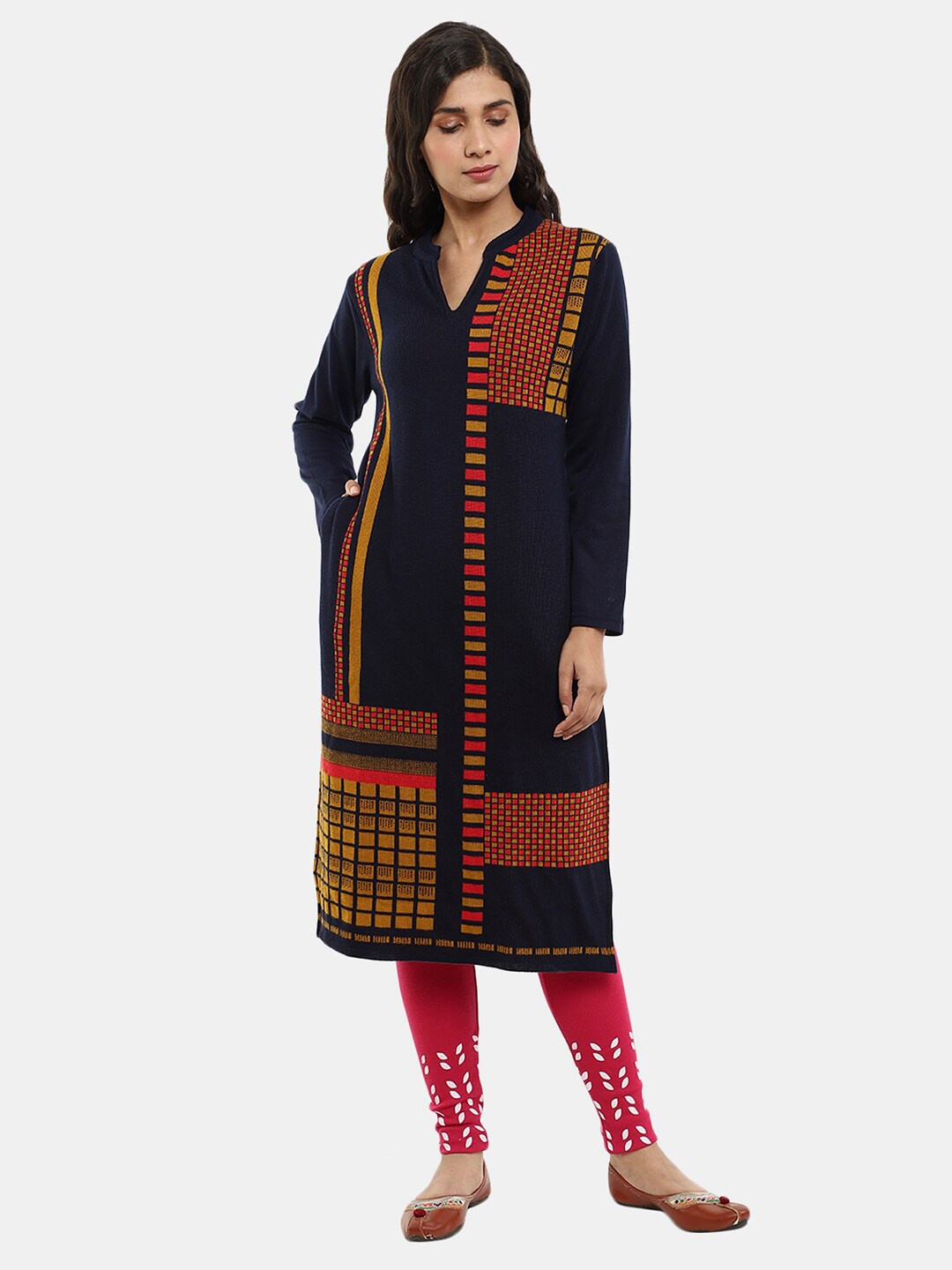 

V-Mart Women Geometric Cotton Kurta, Navy blue