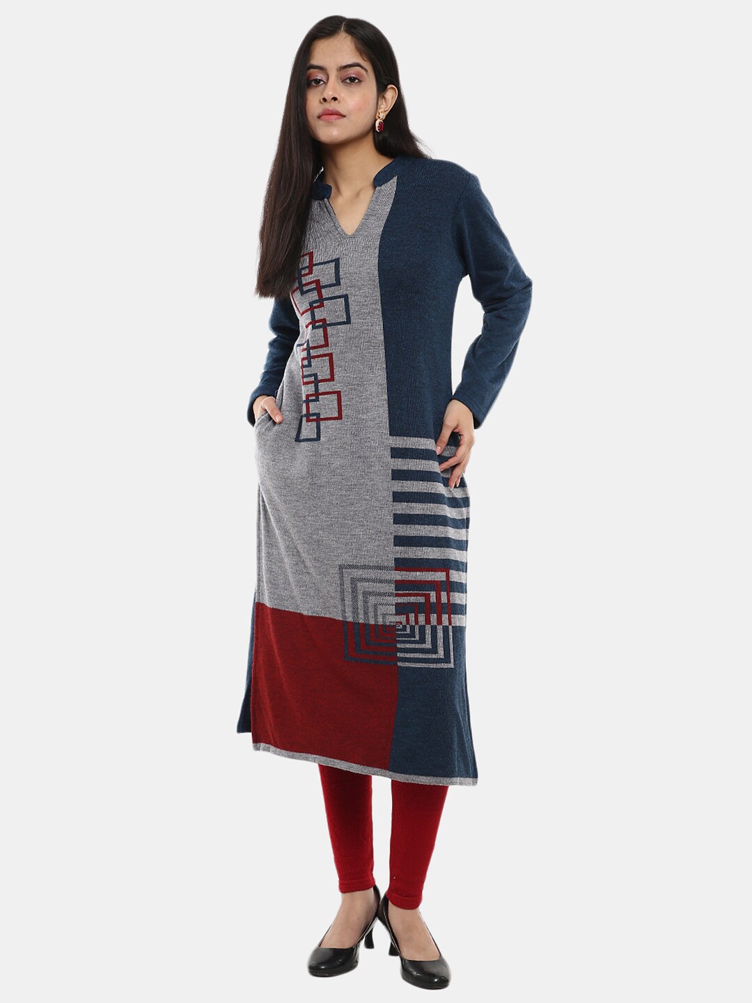 

V-Mart Women Printed Jacquard Cotton Kurta, Grey