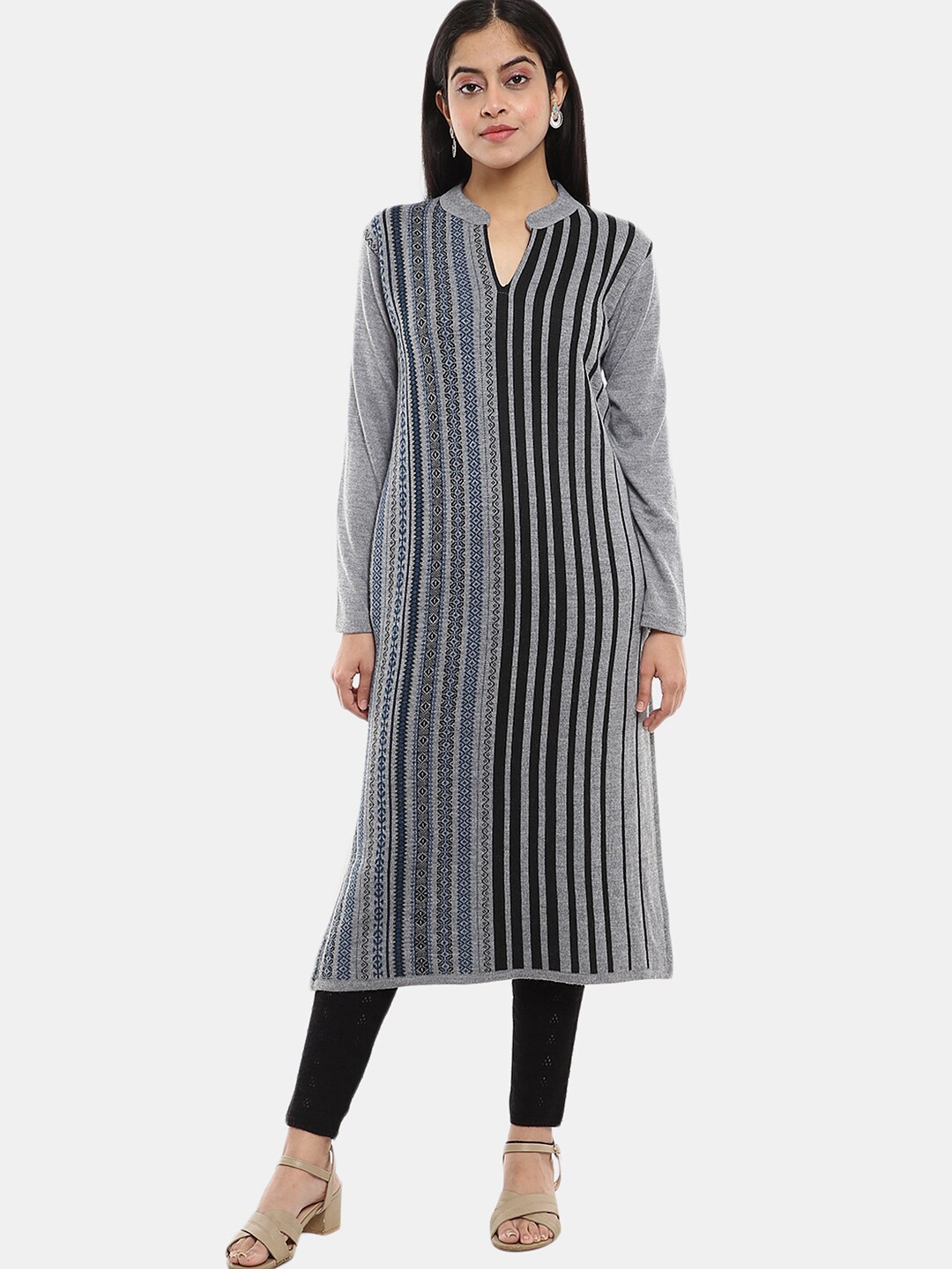 

V-Mart Women Printed Jacquard Cotton Kurta, Grey