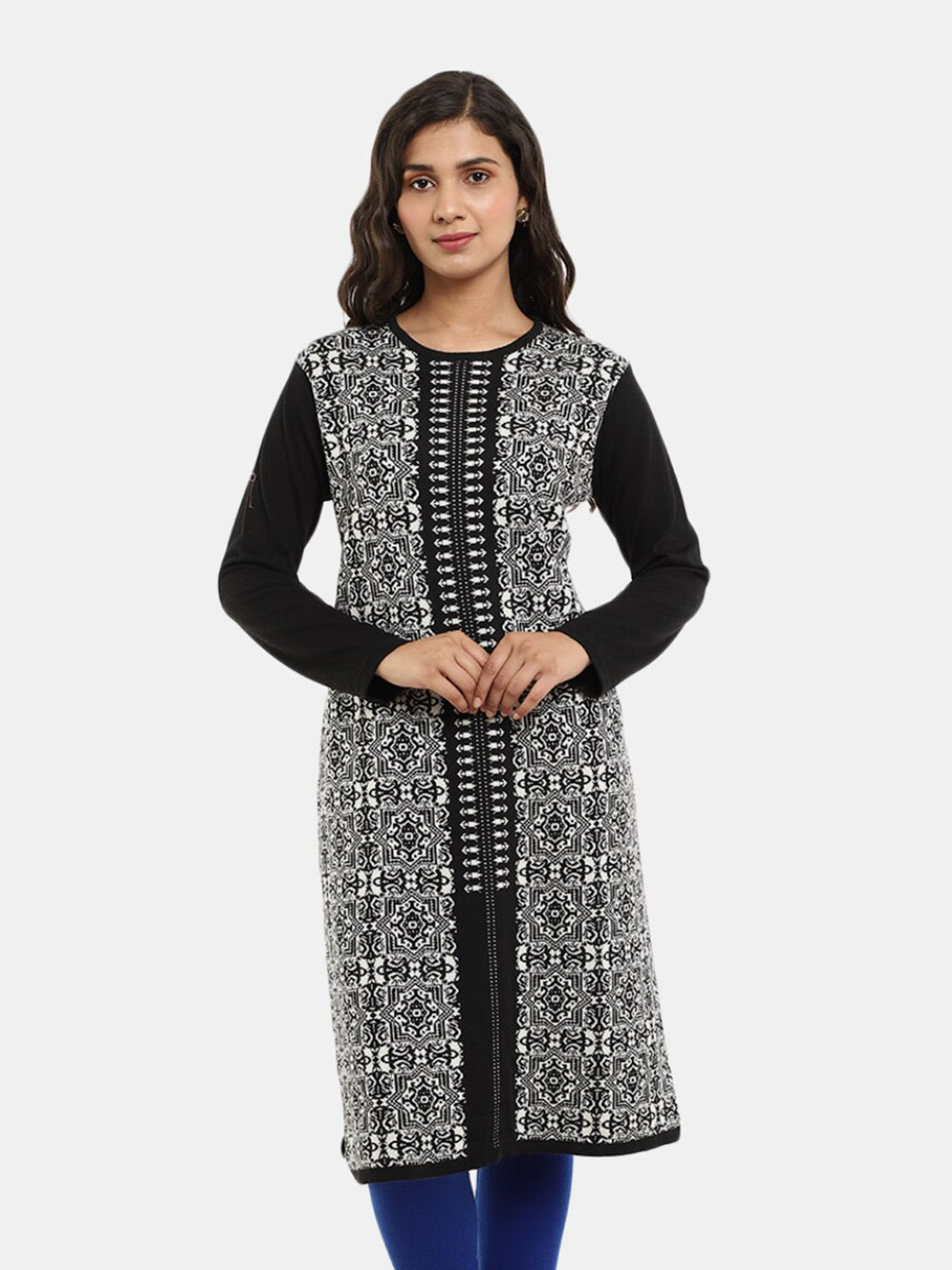

V-Mart Women Ethnic Motifs Printed Jacquard Acrylic Kurta, Black