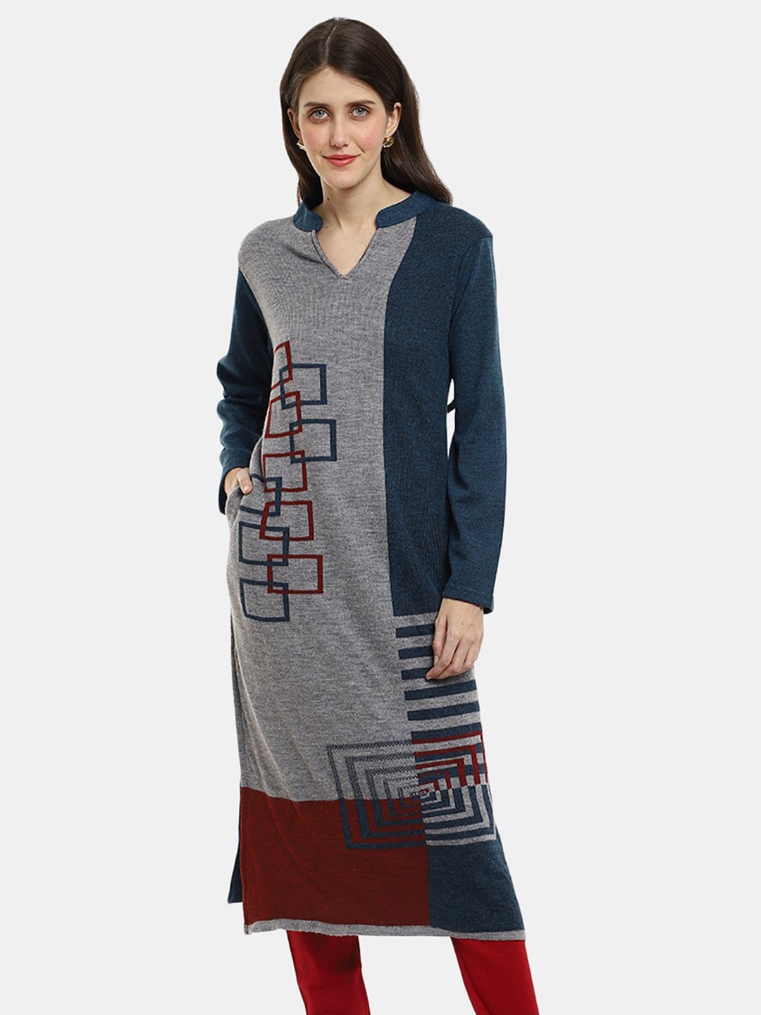 

V-Mart Women Printed Jacquard Cotton Kurta, Blue