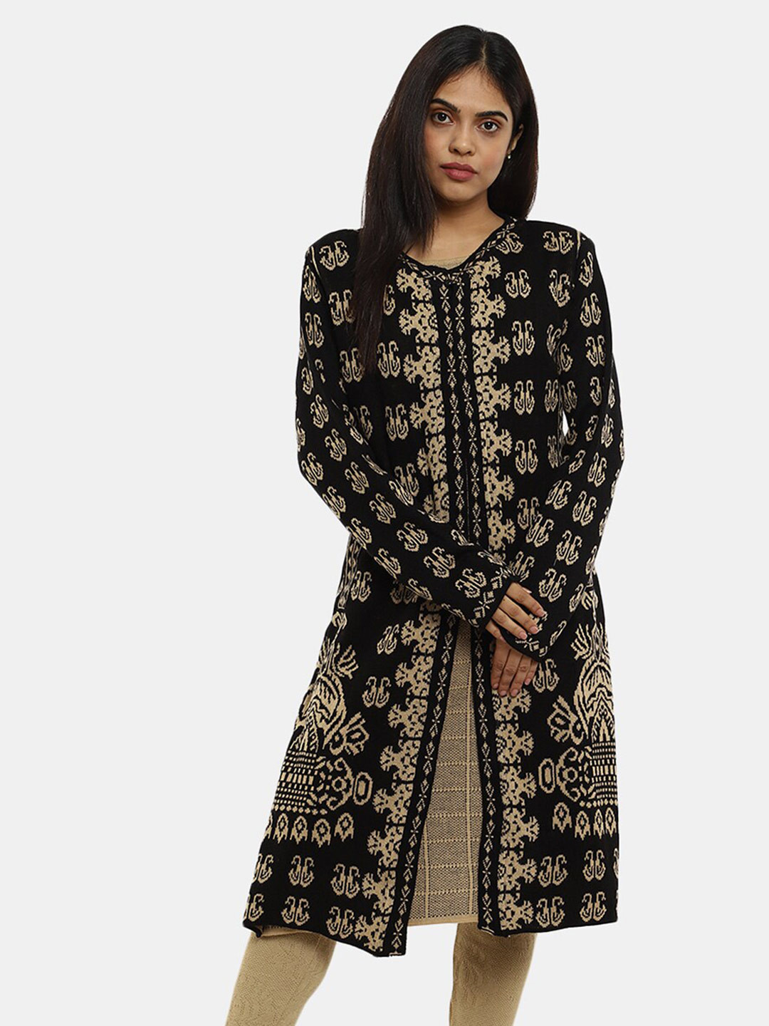 

V-Mart Women Ethnic Motifs Printed Jacquard Acrylic Kurta, Black