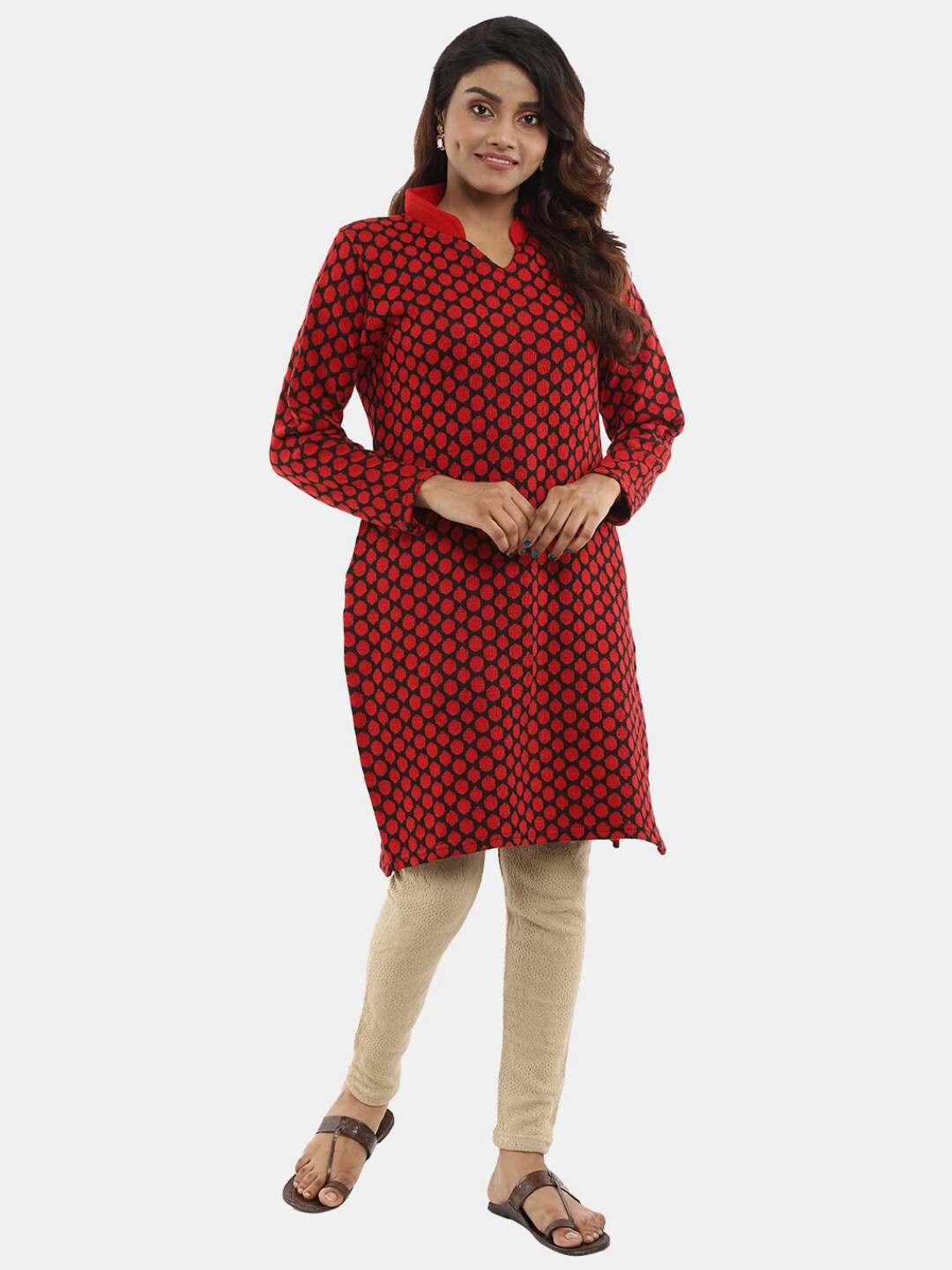 

V-Mart Women Geometric Woven Design Jacquard Kurta, Red
