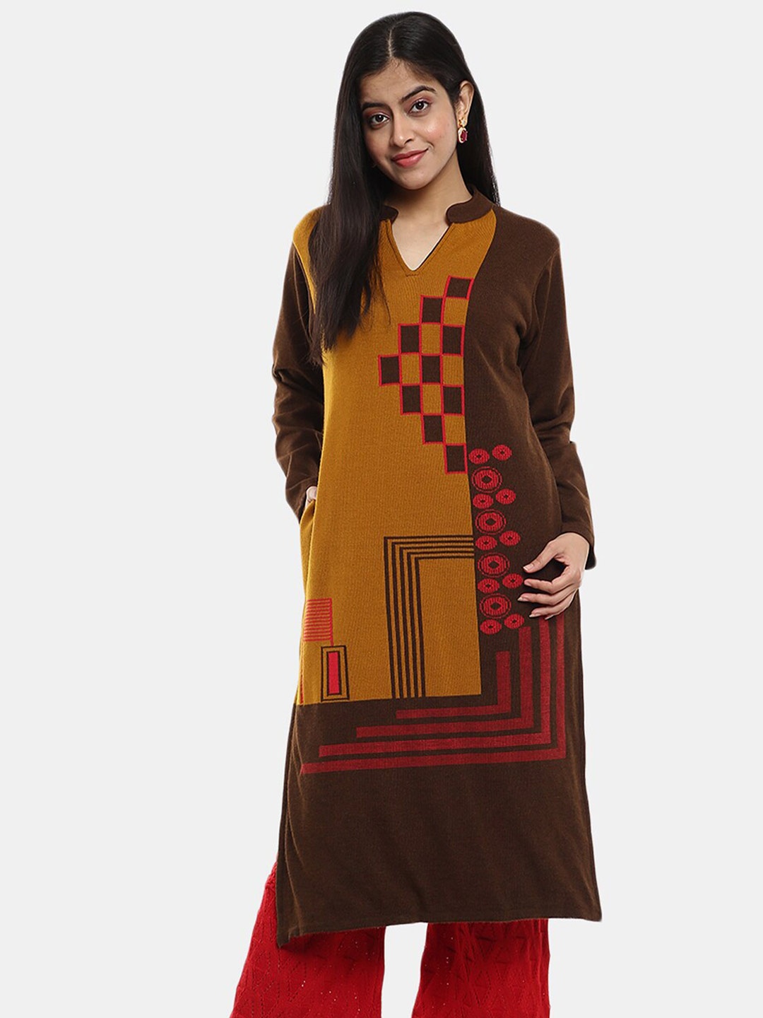 

V-Mart Women Colourblocked Jacquard Cotton Kurta, Mustard