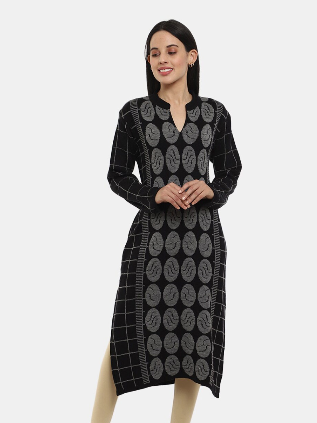 

V-Mart Women Geometric Printed Acrylic Kurta, Black