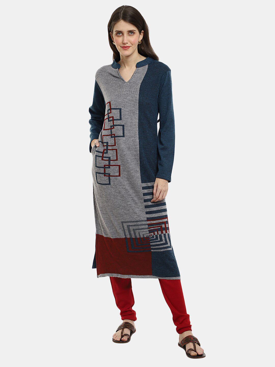 

V-Mart Women Geometric Printed Cotton Kurta, Teal