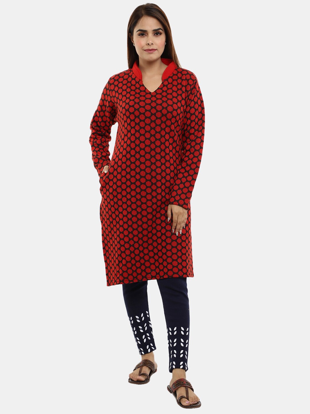 

V-Mart Women Geometric Printed Jacquard Kurta, Red