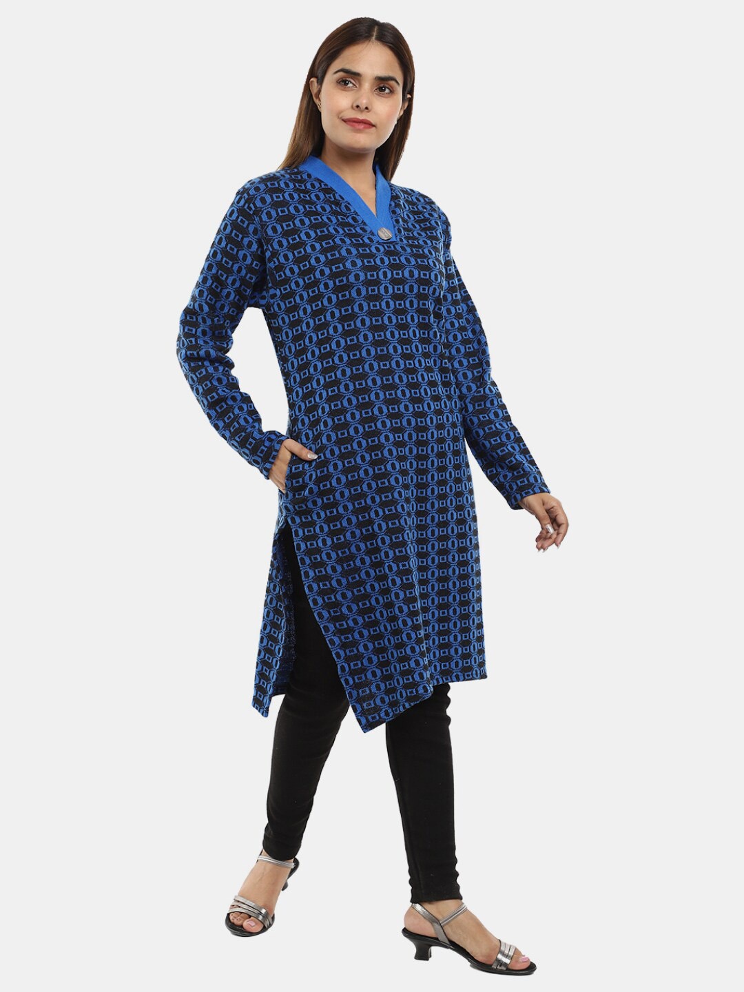 

V-Mart Women Geometric Printed Jacquard Kurta, Blue