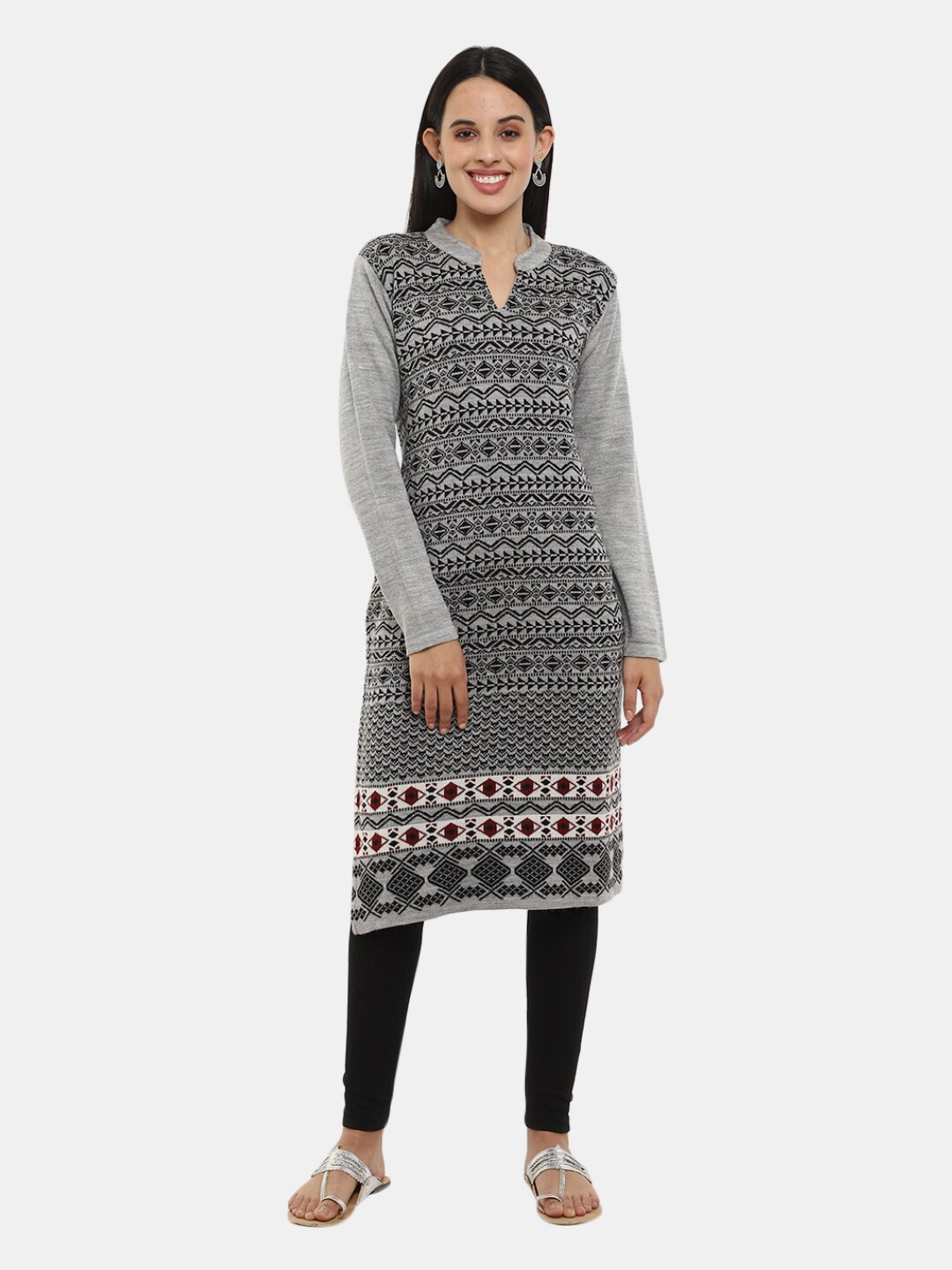

V-Mart Women Geometric Printed Jacquard Acrylic Kurta, Grey