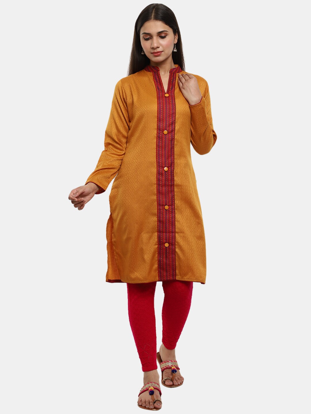 

V-Mart Women Jacquard Acrylic Kurta, Mustard