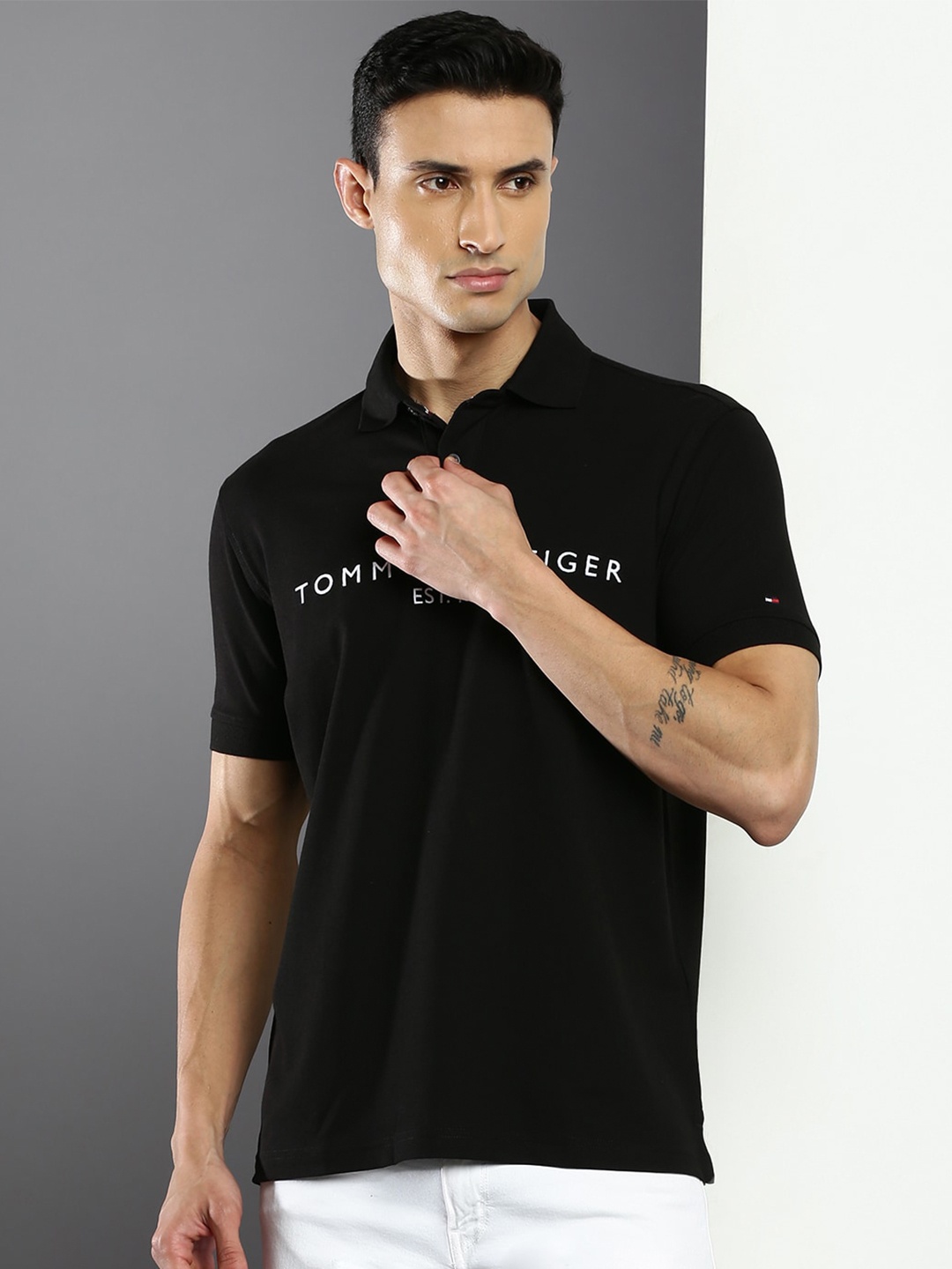 

Tommy Hilfiger Men Polo Collar Cotton T-shirt, Black