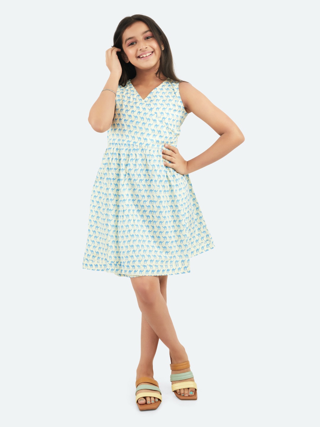 

Olele Girls Printed Cotton Dress, Off white