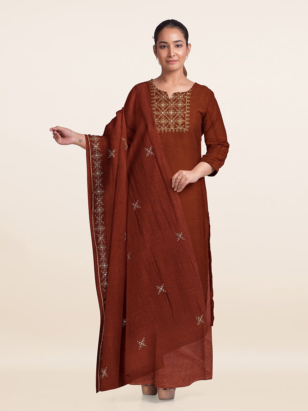 

Pothys Embroidered Unstitched Dress Material, Brown