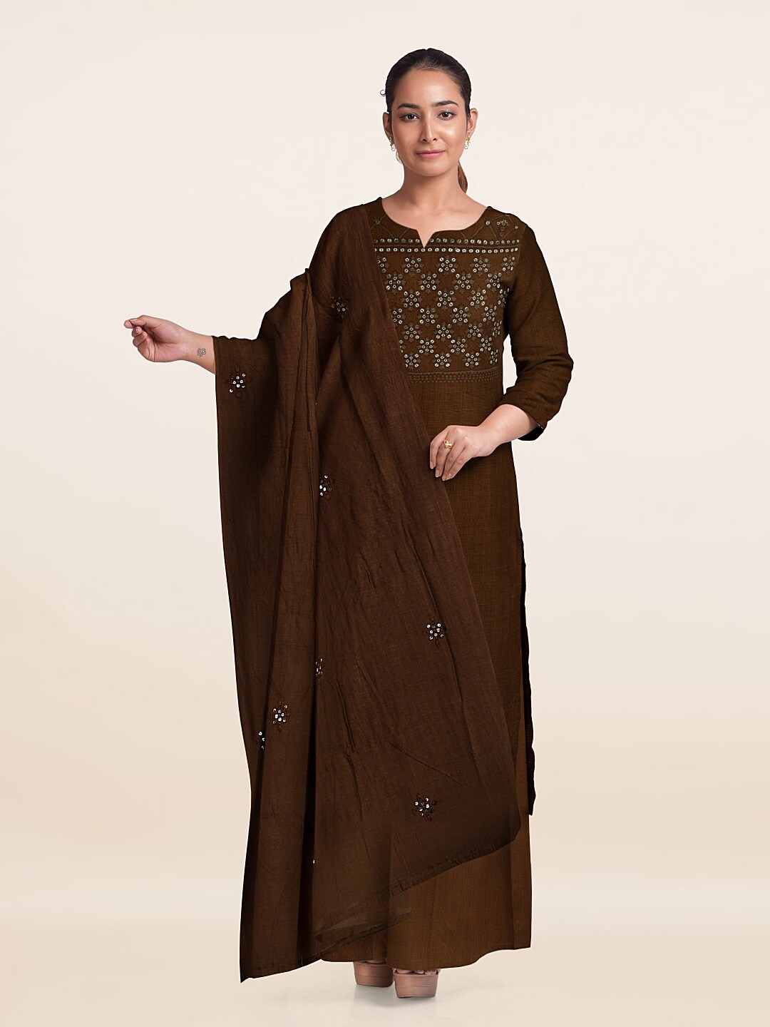 

Pothys Embroidered Unstitched Dress Material, Brown