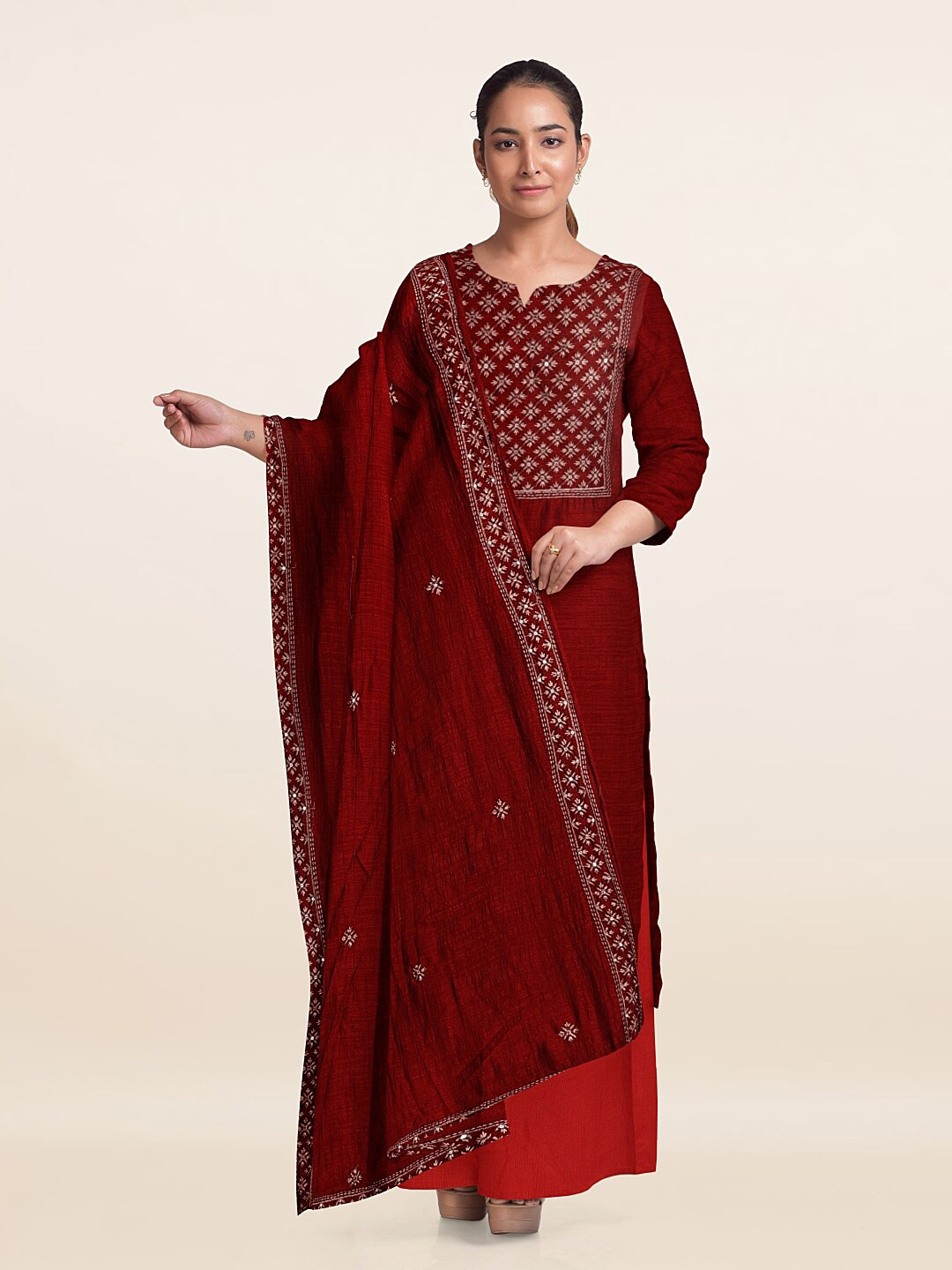 

Pothys Embroidered Unstitched Dress Material, Red