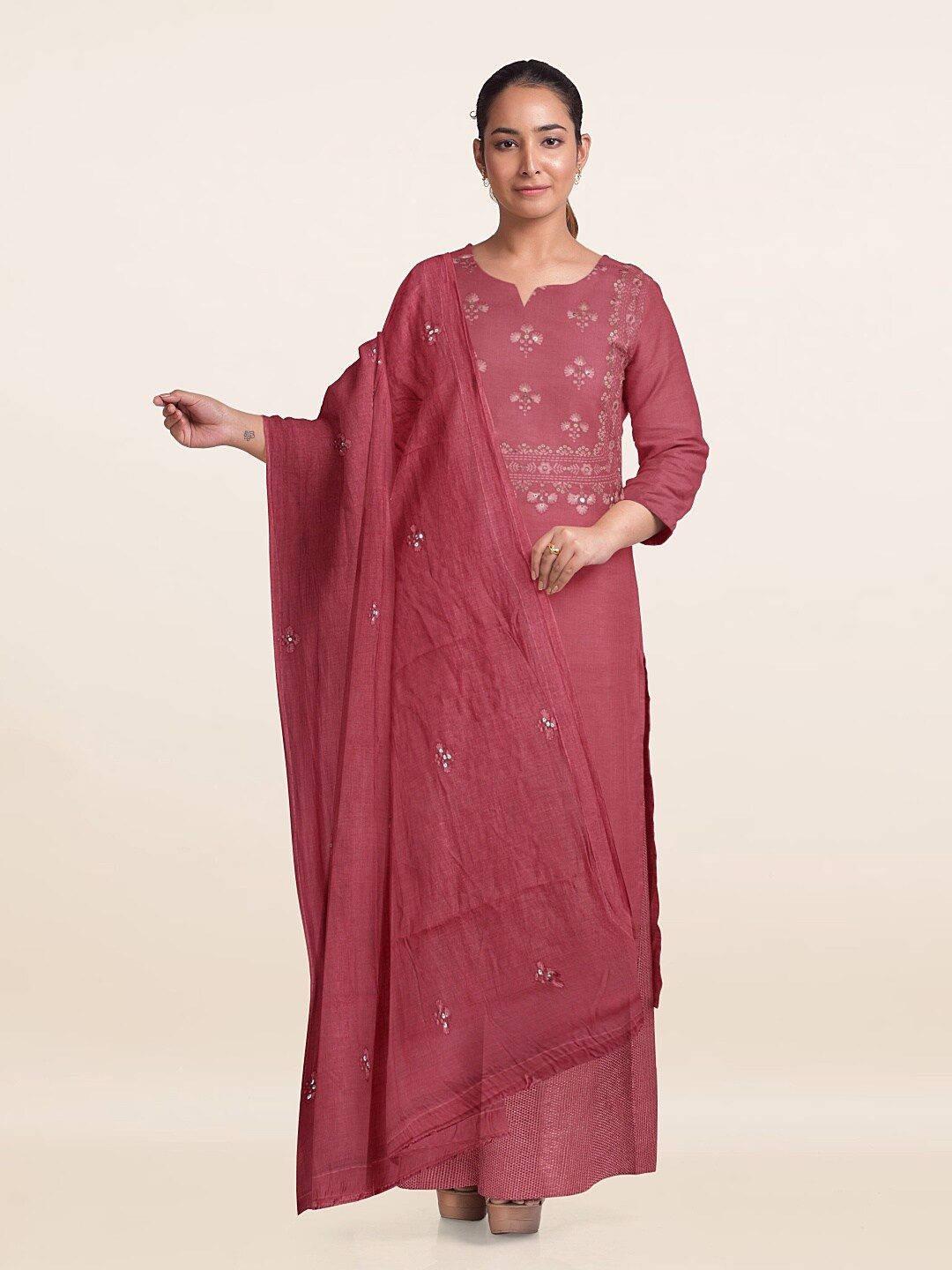 

Pothys Printed Unstitched Dress Material, Pink