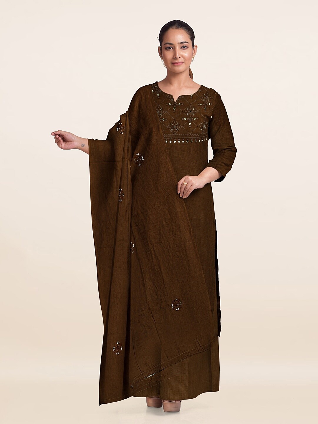 

Pothys Brown Unstitched Dress Material