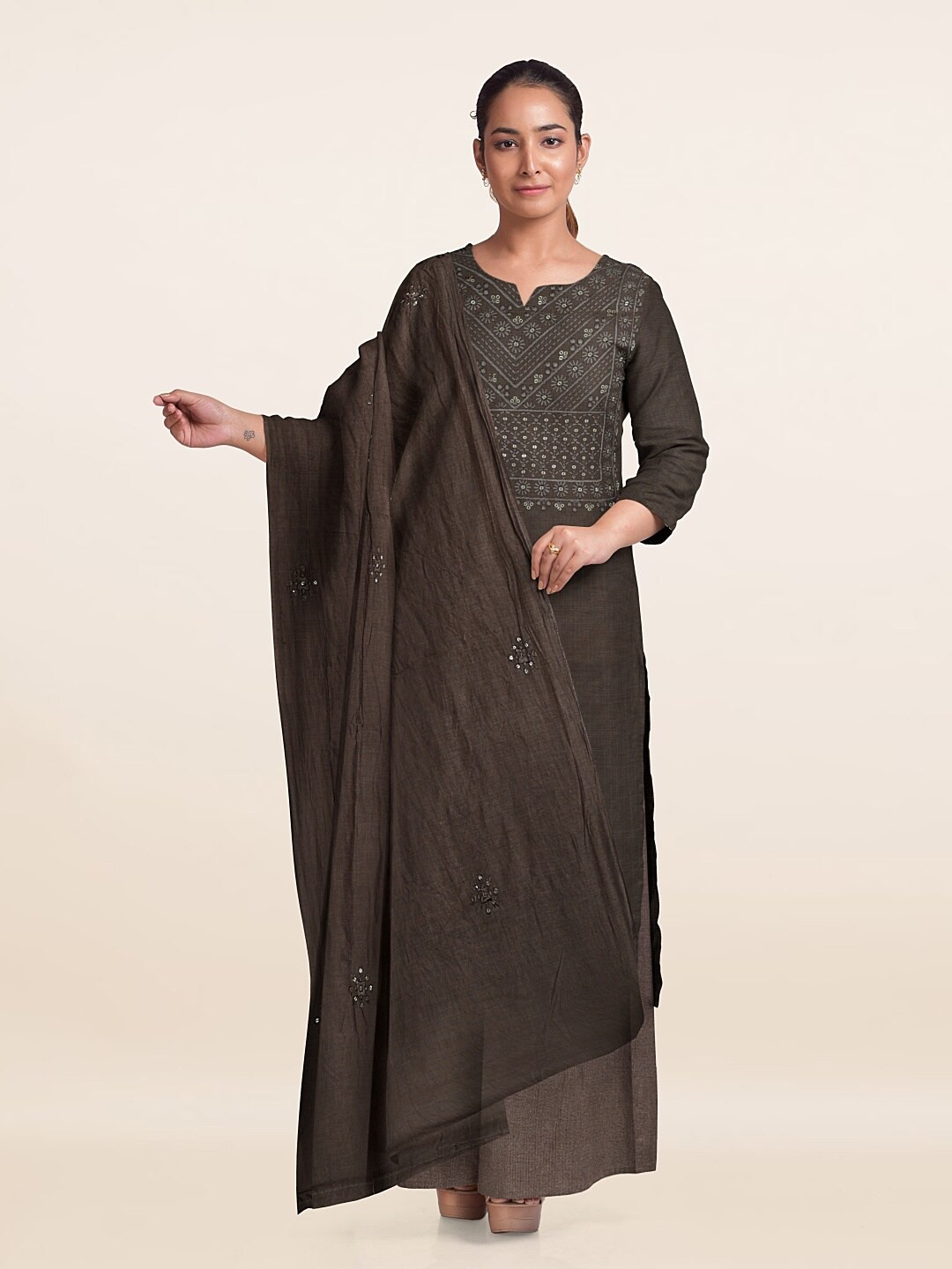 

Pothys Embroidered Unstitched Dress Material, Grey