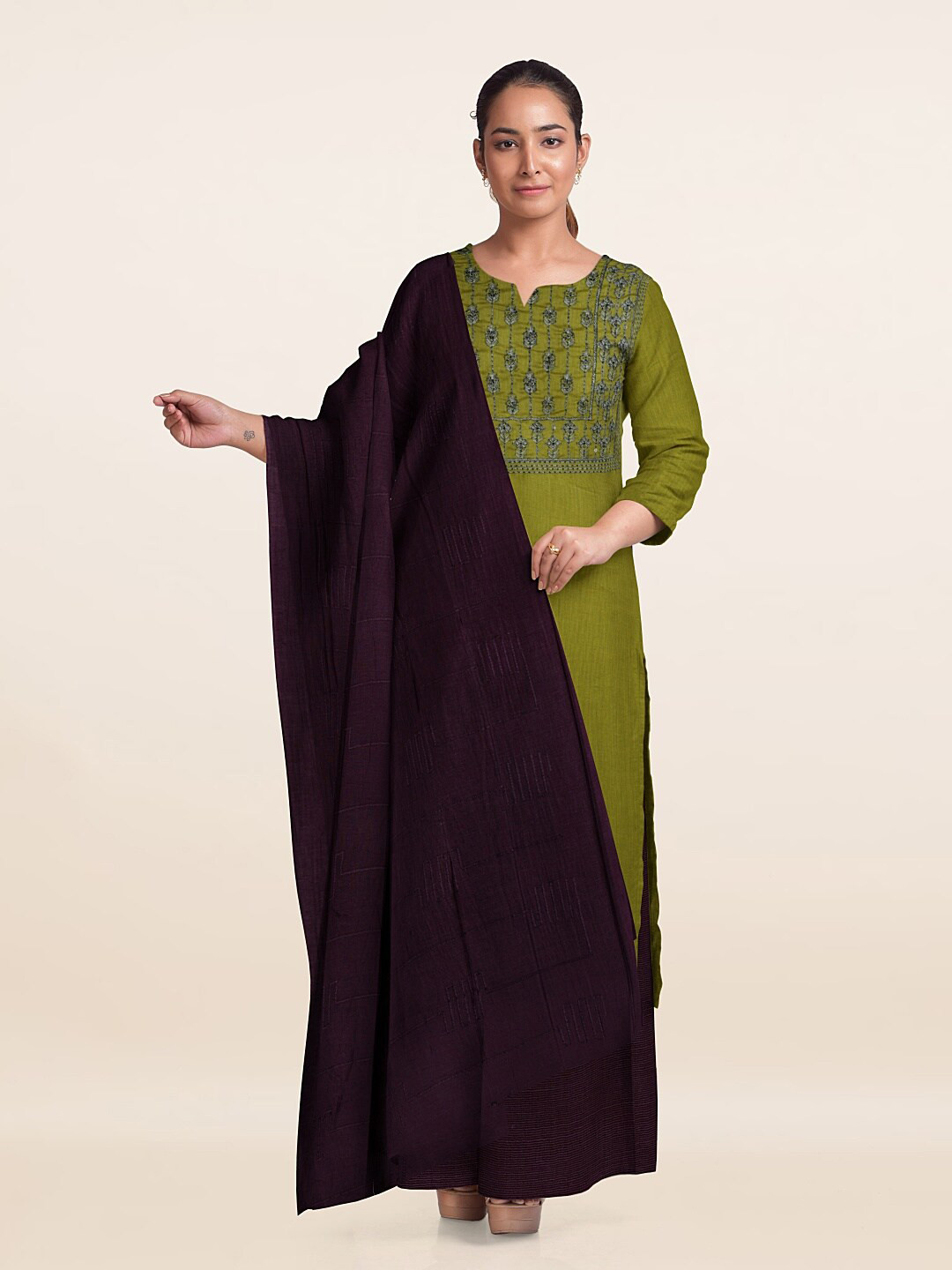 

Pothys Embroidered Unstitched Dress Material, Green