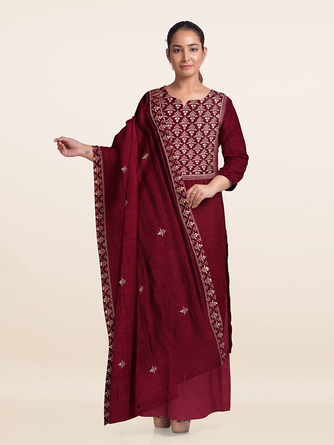 

Pothys Embroidered Unstitched Dress Material, Magenta