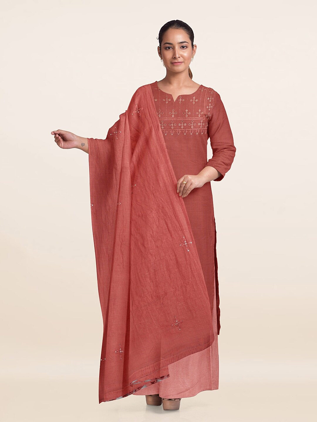 

Pothys Embroidered Unstitched Dress Material, Peach