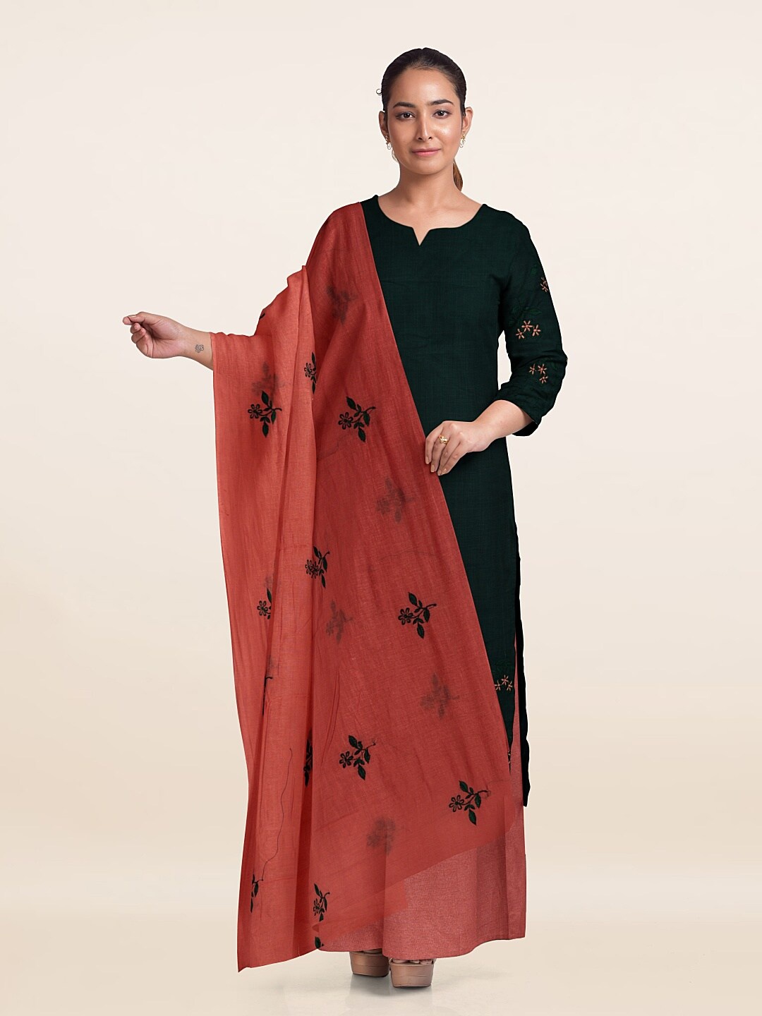 

Pothys Embroidered Unstitched Dress Material, Green