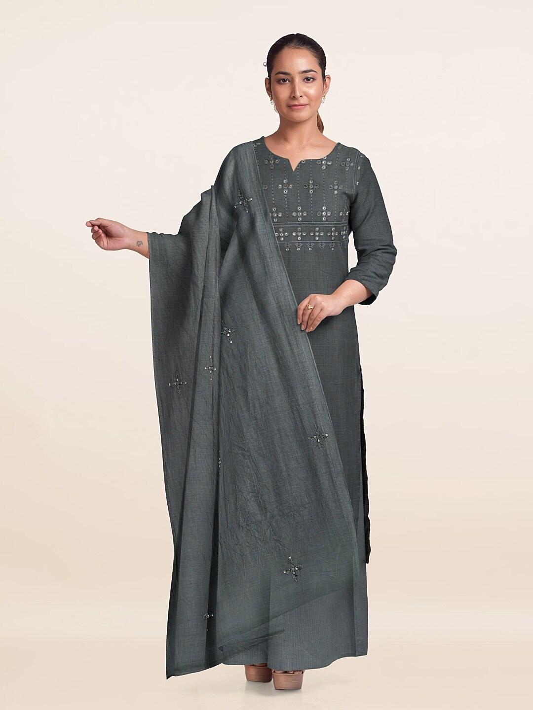

Pothys Unstitched Dress Material, Grey