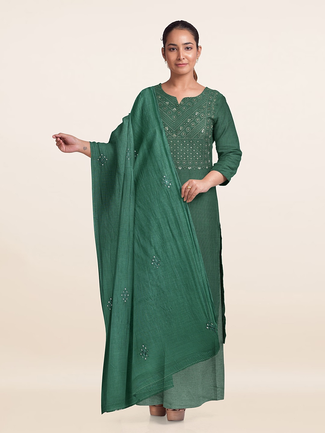 

Pothys Unstitched Dress Material, Green
