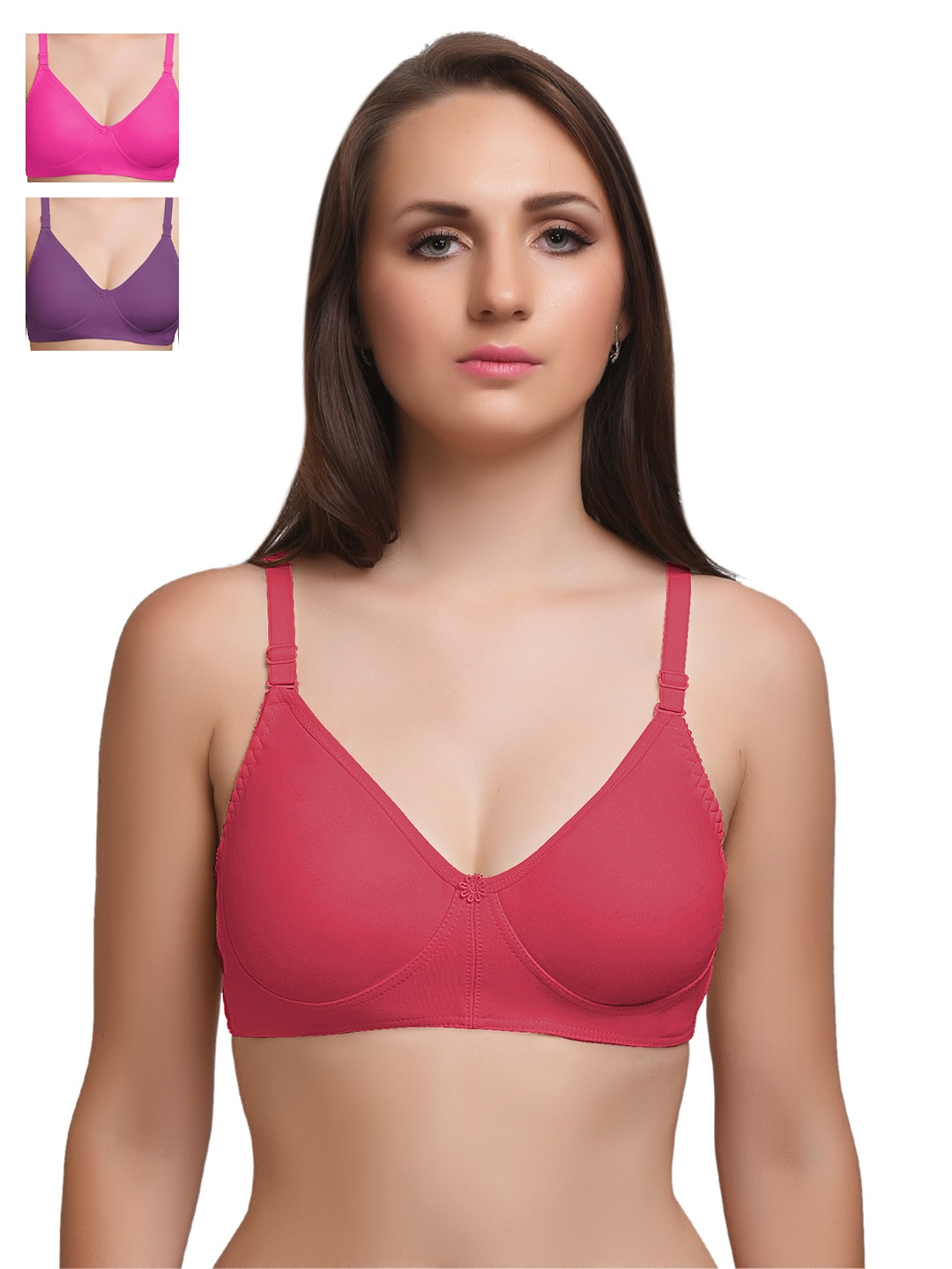 

Lady Lyka Pack of 3 Full-Coverage Everyday Bras VALANCIA-MRN-PNK-PPL, Maroon