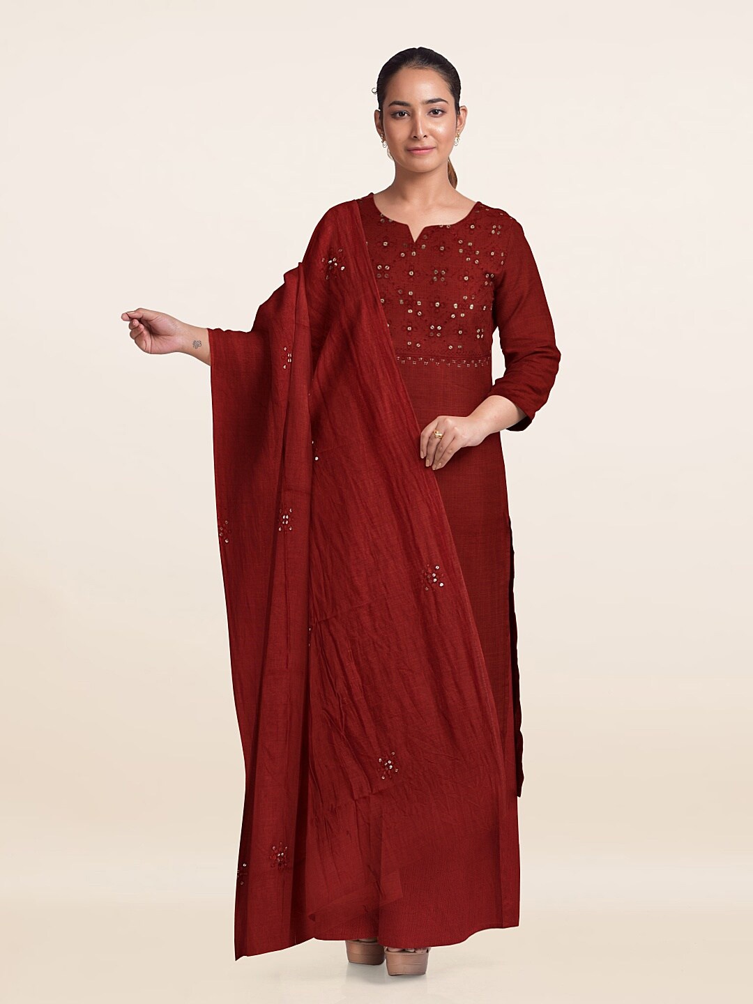 

Pothys Embroidered Unstitched Dress Material, Maroon