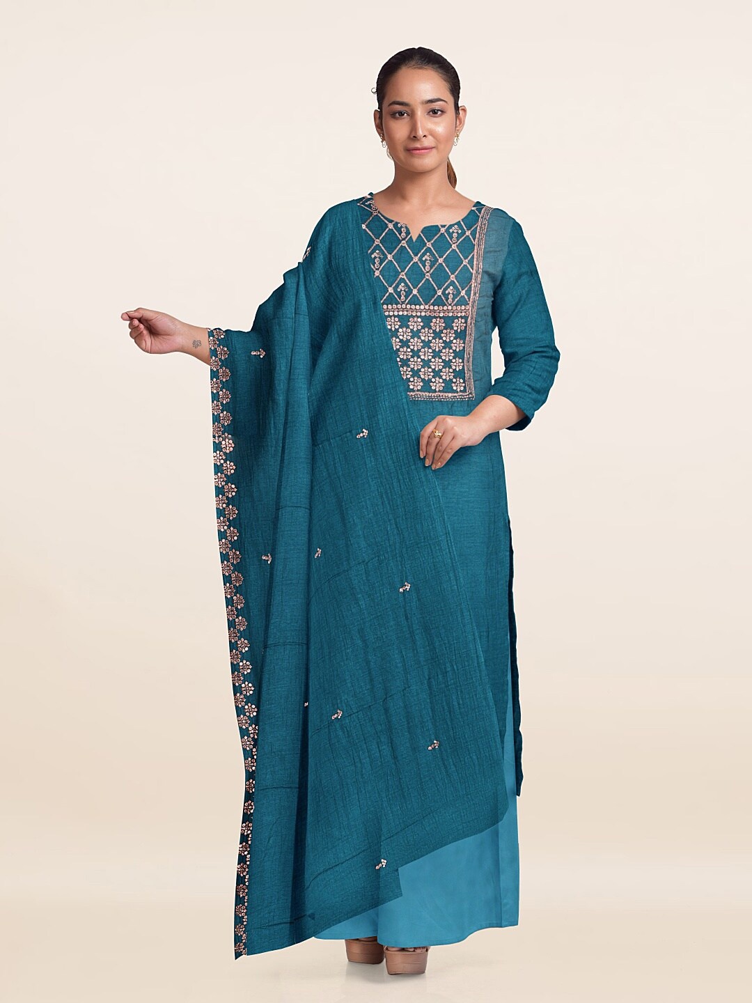 

Pothys Embroidered Unstitched Dress Material, Turquoise blue