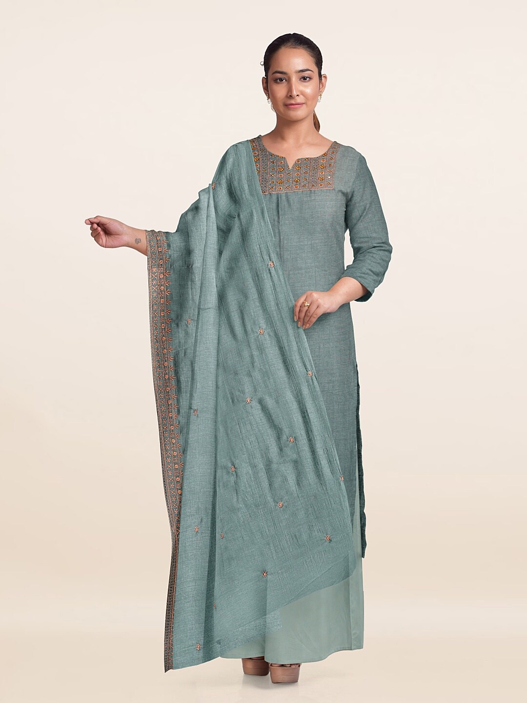 

Pothys Embroidered Unstitched Dress Material, Blue
