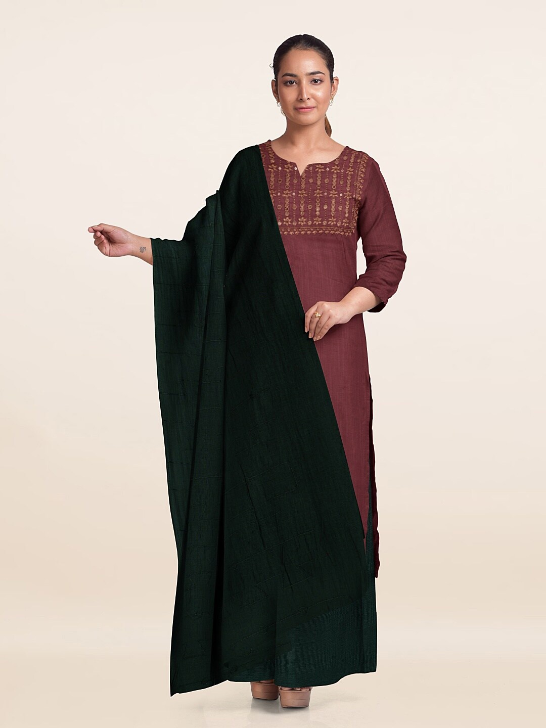 

Pothys Embroidered Unstitched Dress Material, Peach