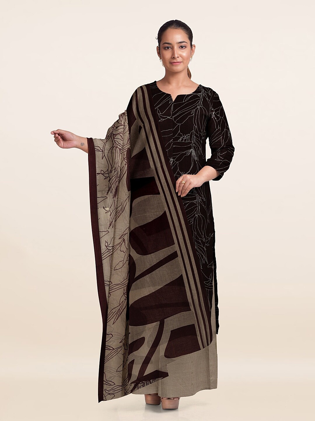 

Pothys Printed Unstitched Dress Material, Brown