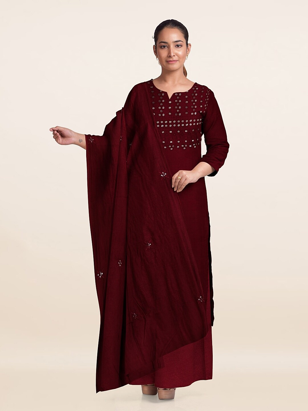 

Pothys Embroidered Unstitched Dress Material, Maroon