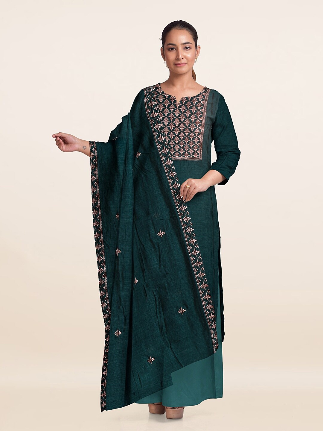 

Pothys Embroidered Unstitched Dress Material, Green
