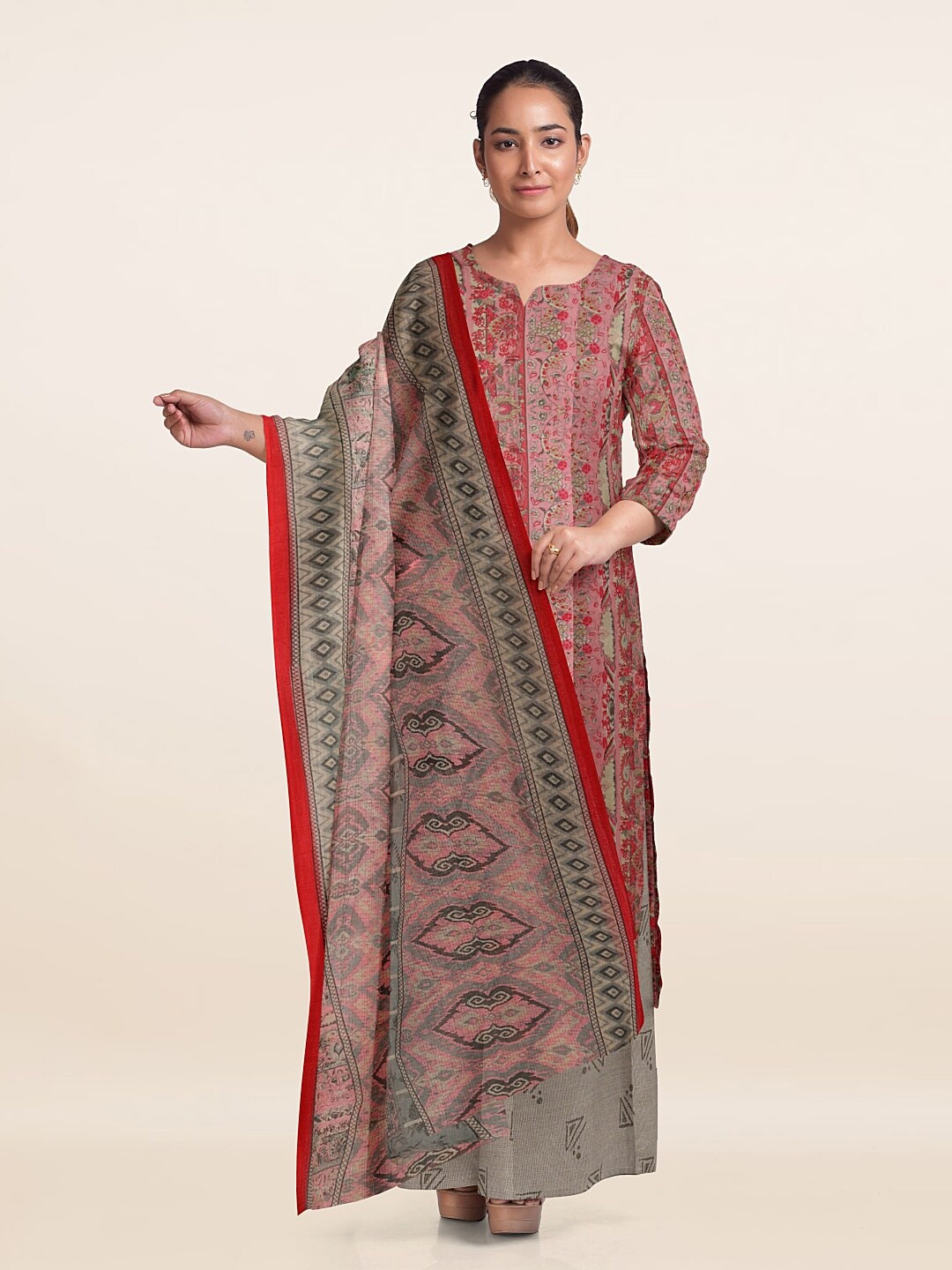 

Pothys Printed Unstitched Dress Material, Pink