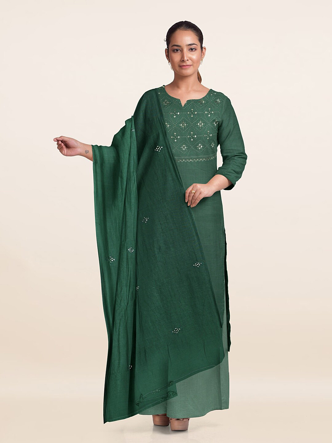 

Pothys Embroidered Unstitched Dress Material, Green