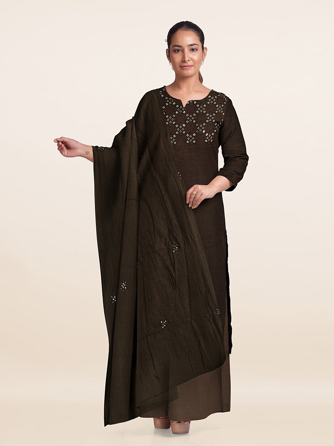 

Pothys Embroidered Unstitched Dress Material, Brown
