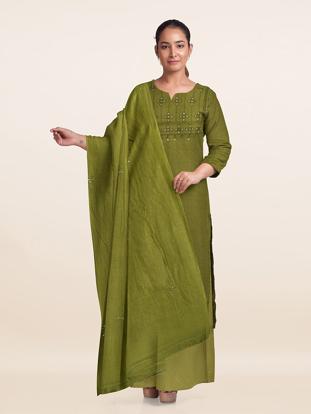 

Pothys Embroidered Unstitched Dress Material, Green