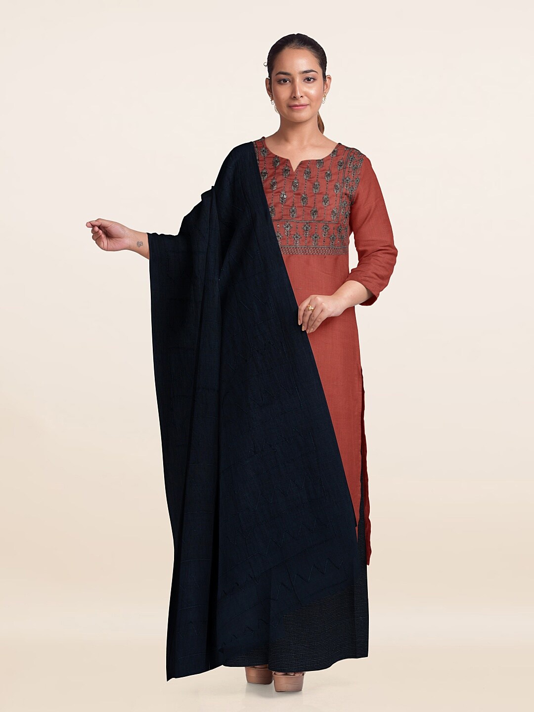 

Pothys Embroidered Unstitched Dress Material, Peach