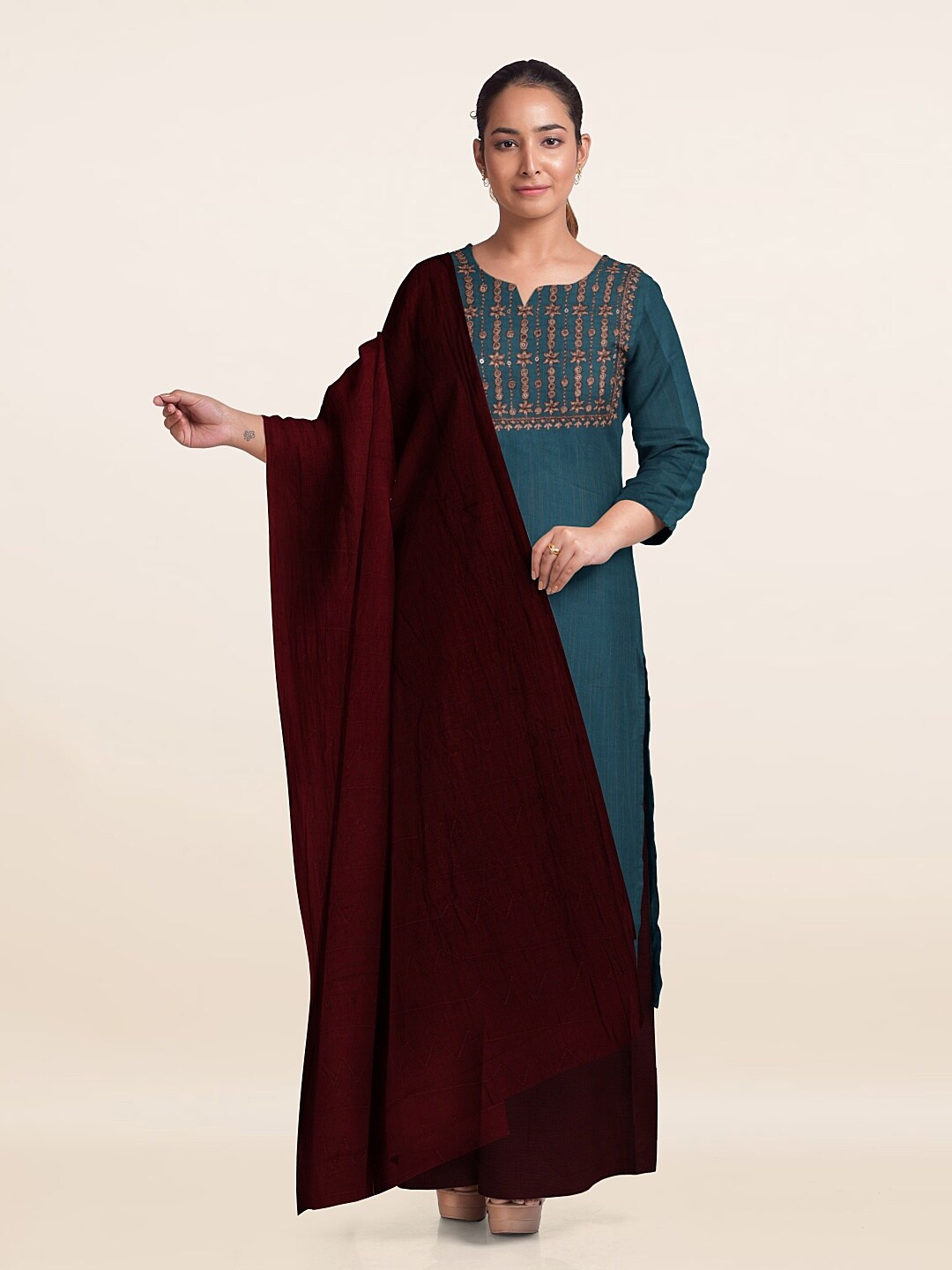 

Pothys Embroidered Unstitched Dress Material, Teal