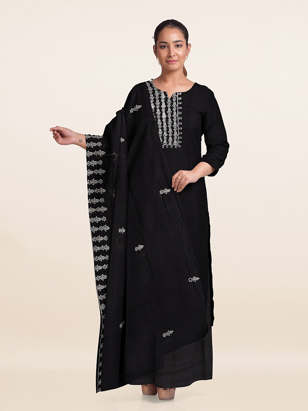 

Pothys Embroidered Unstitched Dress Material, Black
