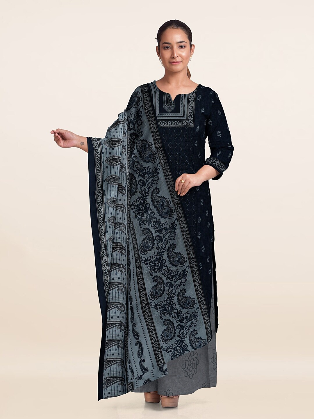 

Pothys Printed Unstitched Dress Material, Blue