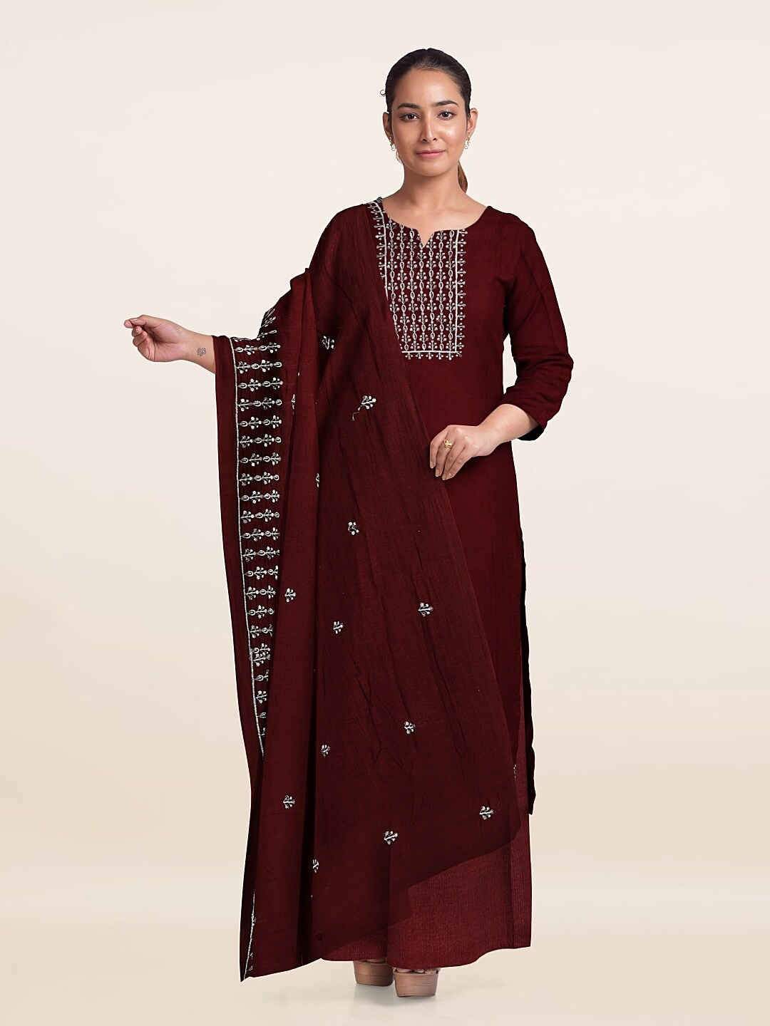 

Pothys Embroidered Unstitched Dress Material, Maroon