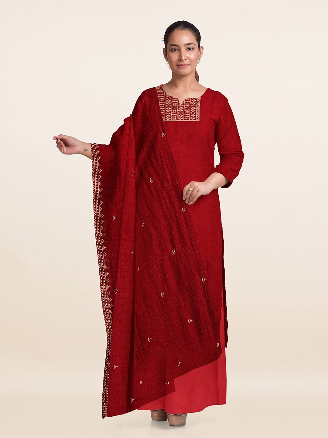 

Pothys Embroidered Unstitched Dress Material, Red