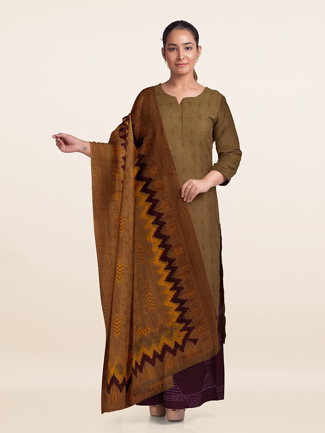 

Pothys Printed Unstitched Dress Material, Khaki