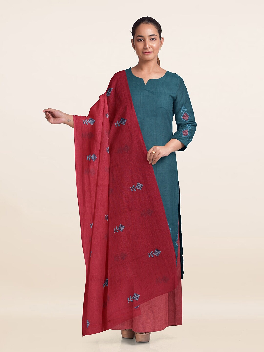 

Pothys Embroidered Unstitched Dress Material, Blue